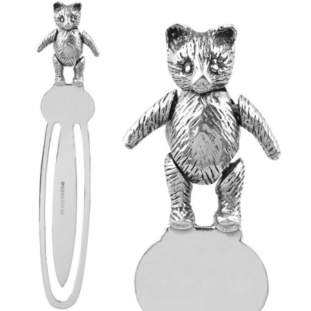 Teddy Bear Bookmark, Movable, Sterling Silver (Engraving Available) XOP